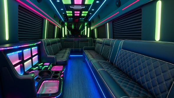 Interior of Charter Bus Company Louisville's 30 Passenger Party Bus in Louisville